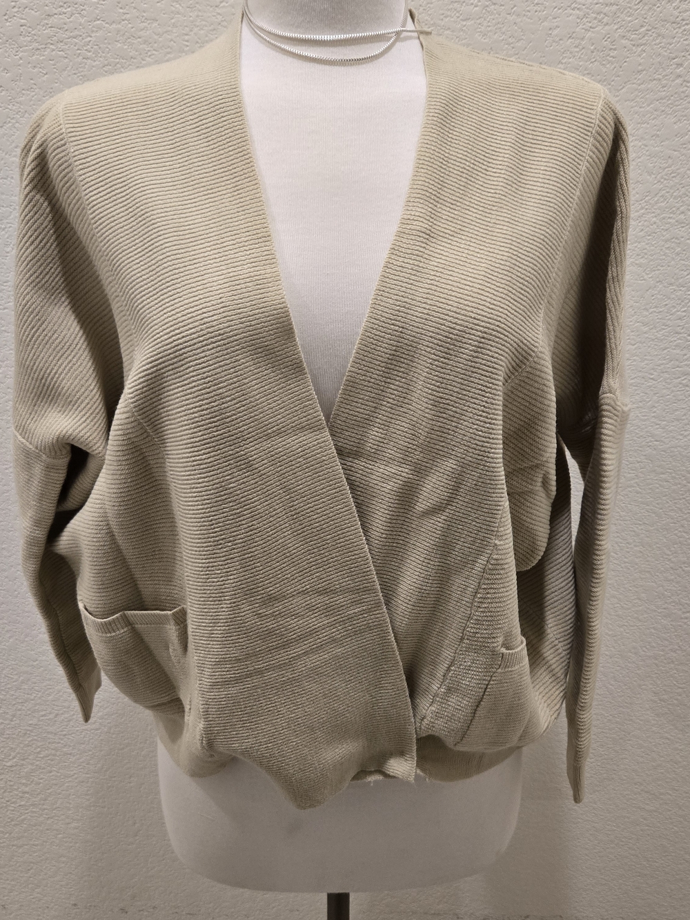 Mint Open-Front Pocket Cardigan in Light Beige
